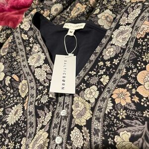 Baltic Born Black Floral Button-Up Top